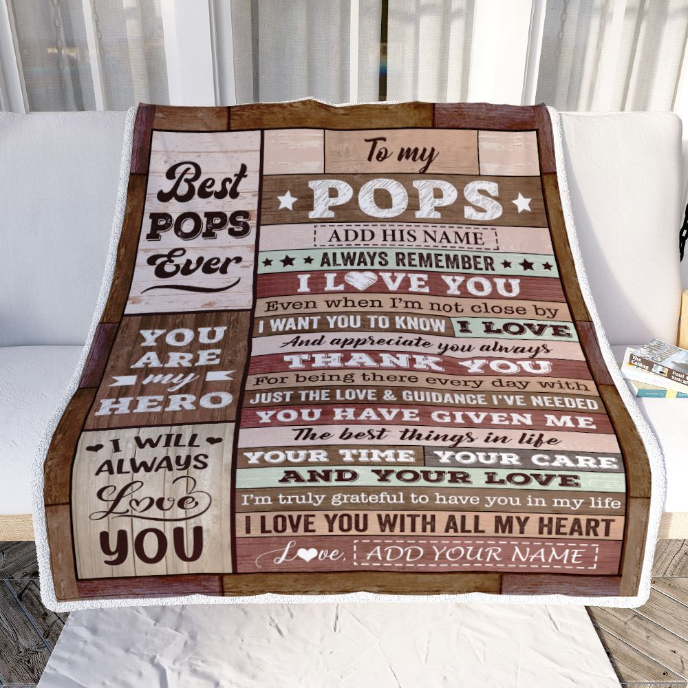 Personalized To My Pops Blanket Fathers Day Pops Gifts From Grandkids Wood Always Remember I Love You Pops Birthday Gifts Christmas Customized Fleece Blanket | teecentury