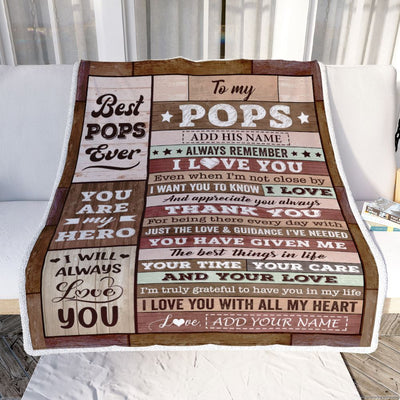 Personalized To My Pops Blanket Fathers Day Pops Gifts From Grandkids Wood Always Remember I Love You Pops Birthday Gifts Christmas Customized Fleece Blanket | teecentury