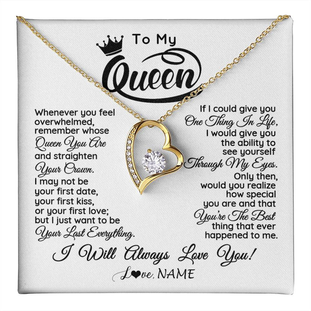 Forever Love Necklace 18K Yellow Gold Finish | 1 | Personalized To My Queen Necklace From Husband Whenever You Feel Overwhelmed Soulmate Wife Valentines Day Birthday Christmas Customized Gift Box Message Card | teecentury