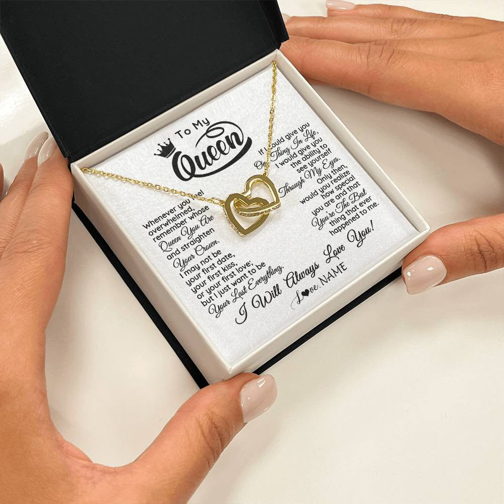 Interlocking Hearts Necklace 18K Yellow Gold Finish | 2 | Personalized To My Queen Necklace From Husband Whenever You Feel Overwhelmed Soulmate Wife Valentines Day Birthday Christmas Customized Gift Box Message Card | teecentury