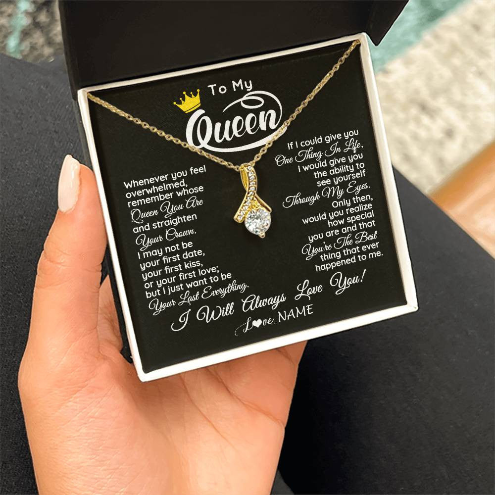 Alluring Beauty Necklace 18K Yellow Gold Finish | 2 | Personalized To My Queen Necklace From Husband Whenever You Feel Overwhelmed Wife Soulmate Valentines Day Birthday Christmas Customized Gift Box Message Card | teecentury