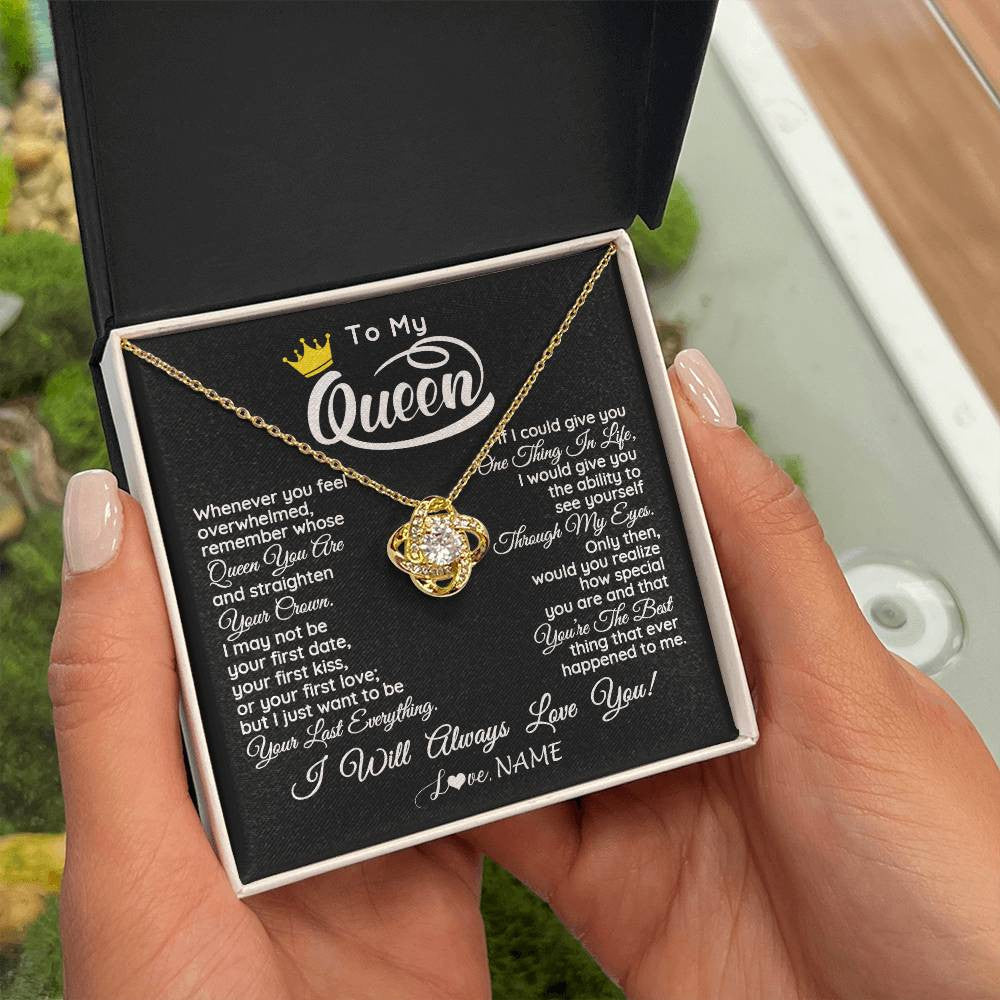 Love Knot Necklace 18K Yellow Gold Finish | 2 | Personalized To My Queen Necklace From Husband Whenever You Feel Overwhelmed Wife Soulmate Valentines Day Birthday Christmas Customized Gift Box Message Card | teecentury