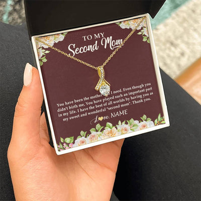 Alluring Beauty Necklace 18K Yellow Gold Finish | Personalized To My Second Mom Necklace Sweet Wonderful Mother In Law Stepmother Stepmom Jewelry Birthday Mothers Day Christmas Customized Gift Box Message Card | teecentury