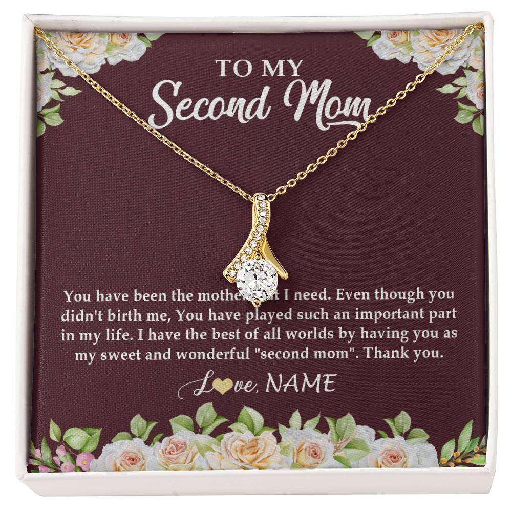Alluring Beauty Necklace 18K Yellow Gold Finish | Personalized To My Second Mom Necklace Sweet Wonderful Mother In Law Stepmother Stepmom Jewelry Birthday Mothers Day Christmas Customized Gift Box Message Card | teecentury