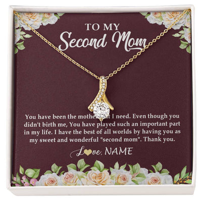 Alluring Beauty Necklace 18K Yellow Gold Finish | Personalized To My Second Mom Necklace Sweet Wonderful Mother In Law Stepmother Stepmom Jewelry Birthday Mothers Day Christmas Customized Gift Box Message Card | teecentury