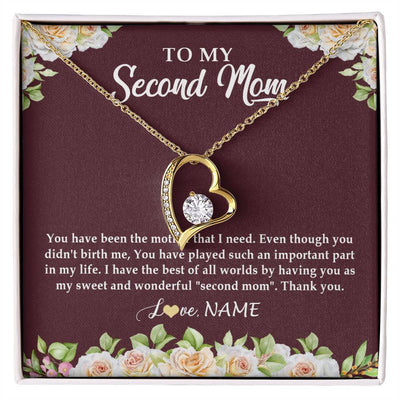 Forever Love Necklace 18K Yellow Gold Finish | Personalized To My Second Mom Necklace Sweet Wonderful Mother In Law Stepmother Stepmom Jewelry Birthday Mothers Day Christmas Customized Gift Box Message Card | teecentury