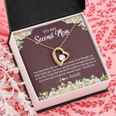 Forever Love Necklace 18K Yellow Gold Finish | Personalized To My Second Mom Necklace Sweet Wonderful Mother In Law Stepmother Stepmom Jewelry Birthday Mothers Day Christmas Customized Gift Box Message Card | teecentury