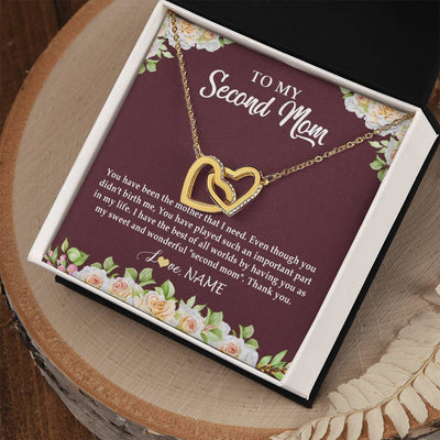 Interlocking Hearts Necklace 18K Yellow Gold Finish | Personalized To My Second Mom Necklace Sweet Wonderful Mother In Law Stepmother Stepmom Jewelry Birthday Mothers Day Christmas Customized Gift Box Message Card | teecentury