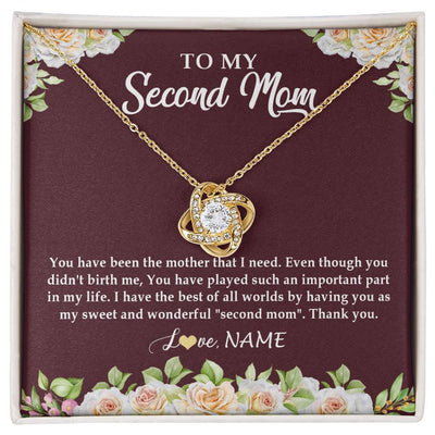 Love Knot Necklace 18K Yellow Gold Finish | Personalized To My Second Mom Necklace Sweet Wonderful Mother In Law Stepmother Stepmom Jewelry Birthday Mothers Day Christmas Customized Gift Box Message Card | teecentury