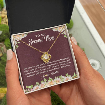 Love Knot Necklace 18K Yellow Gold Finish | Personalized To My Second Mom Necklace Sweet Wonderful Mother In Law Stepmother Stepmom Jewelry Birthday Mothers Day Christmas Customized Gift Box Message Card | teecentury