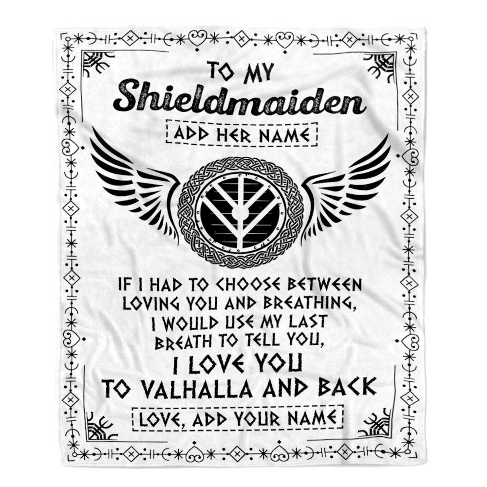 Personalized To My Shieldmaiden Blanket Viking Blanket For Women I Love You Valhalla Gift For Wife Girlfriend Birthday Christmas Custom Fleece Throw Blanket | teecentury