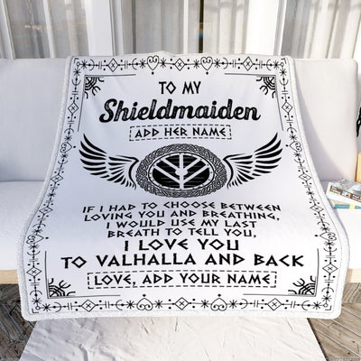 Personalized To My Shieldmaiden Blanket Viking Blanket For Women I Love You Valhalla Gift For Wife Girlfriend Birthday Christmas Custom Fleece Throw Blanket | teecentury