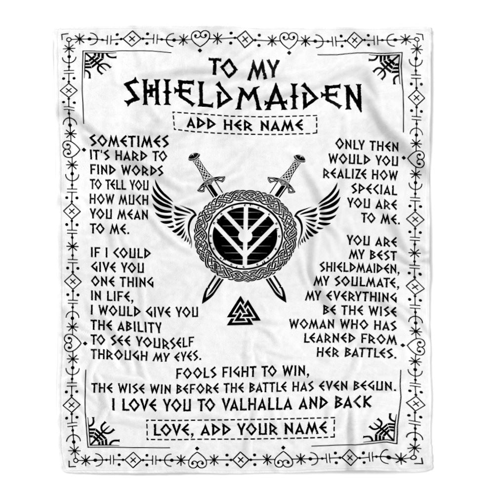 Personalized To My Shieldmaiden Blanket Viking Valhalla Scandinavian For Girlfriend Wife Birthday Gifts Christmas Anniversary Day Custom Fleece Throw Blanket | teecentury