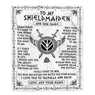 Personalized To My Shieldmaiden Blanket Viking Valhalla Scandinavian For Girlfriend Wife Birthday Gifts Christmas Anniversary Day Custom Fleece Throw Blanket | teecentury