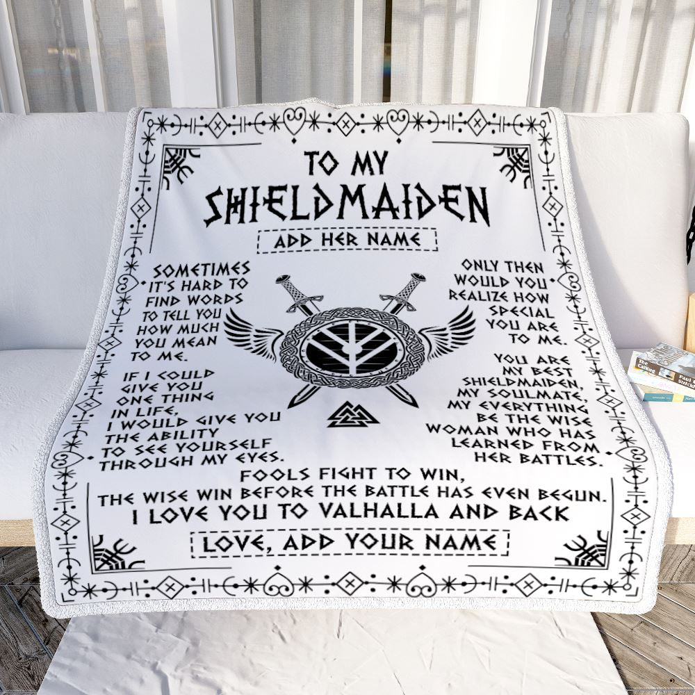Personalized To My Shieldmaiden Blanket Viking Valhalla Scandinavian For Girlfriend Wife Birthday Gifts Christmas Anniversary Day Custom Fleece Throw Blanket | teecentury