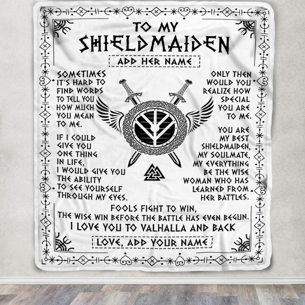 Personalized To My Shieldmaiden Blanket Viking Valhalla Scandinavian For Girlfriend Wife Birthday Gifts Christmas Anniversary Day Custom Fleece Throw Blanket | teecentury