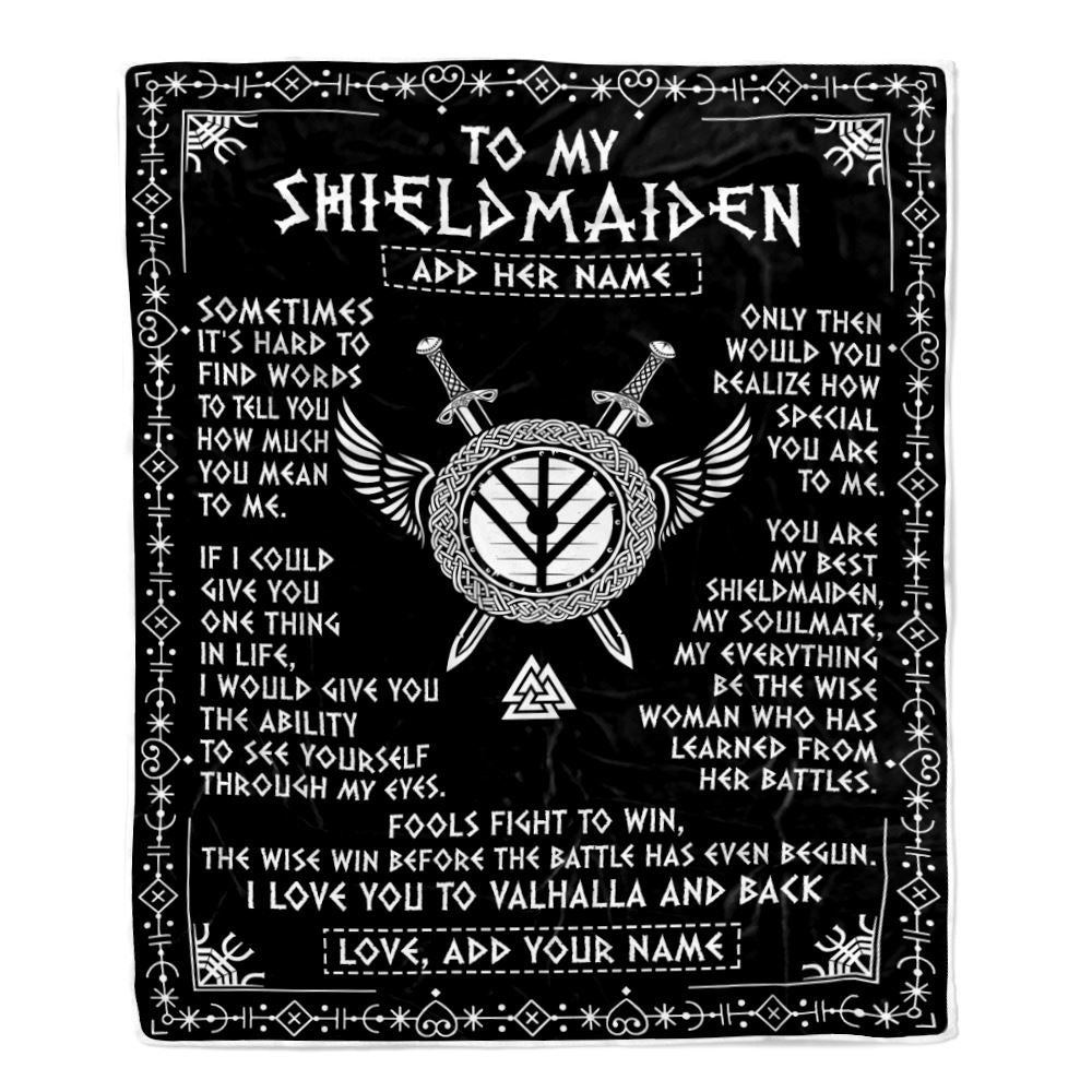 Personalized To My Shieldmaiden Blanket Viking Valhalla Scandinavian For Wife Girlfriend Birthday Gifts Christmas Anniversary Day Custom Fleece Throw Blanket | teecentury