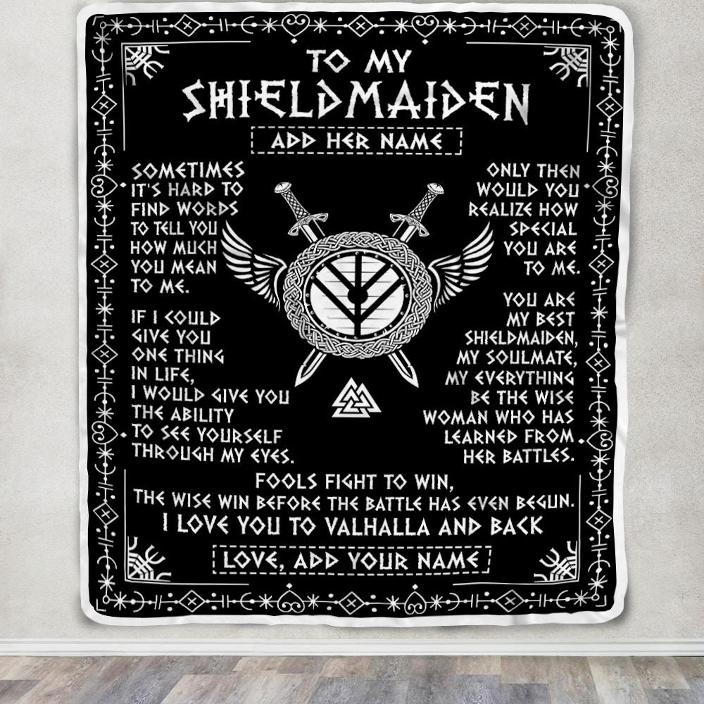 Personalized To My Shieldmaiden Blanket Viking Valhalla Scandinavian For Wife Girlfriend Birthday Gifts Christmas Anniversary Day Custom Fleece Throw Blanket | teecentury