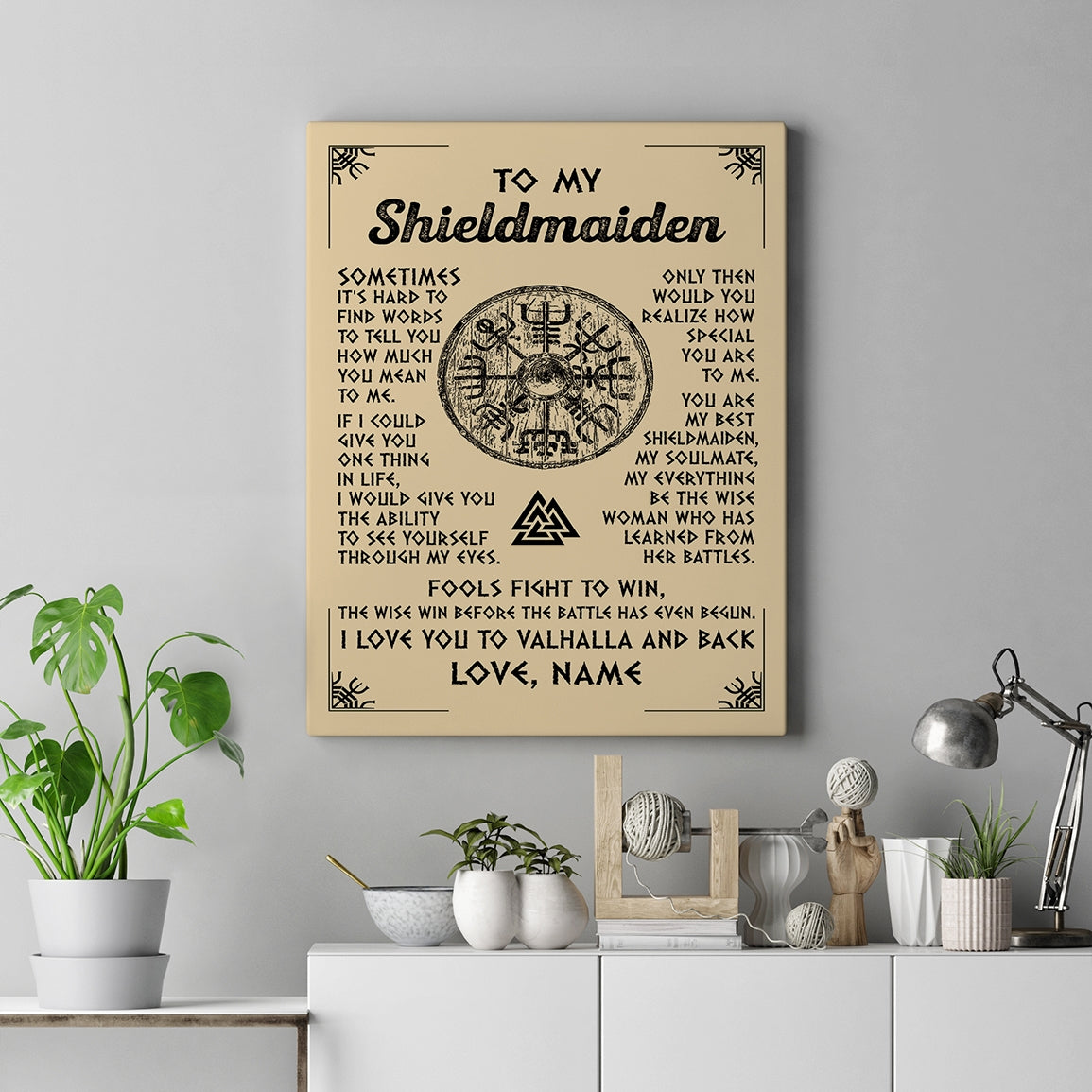 Personalized To My Shieldmaiden Canvas Viking Vintage I Love You To Valhalla Wife Girlfriend Birthday Gifts Anniversary Christmas Custom Wall Art Print Framed Canvas | teecentury