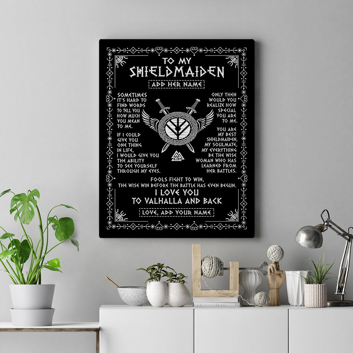 Personalized To My Shieldmaiden Gifts Canvas Viking Valhalla Scandinavian For Girlfriend Wife Birthday Gifts Christmas Wall Decor Art Print Framed Canvas | teecentury