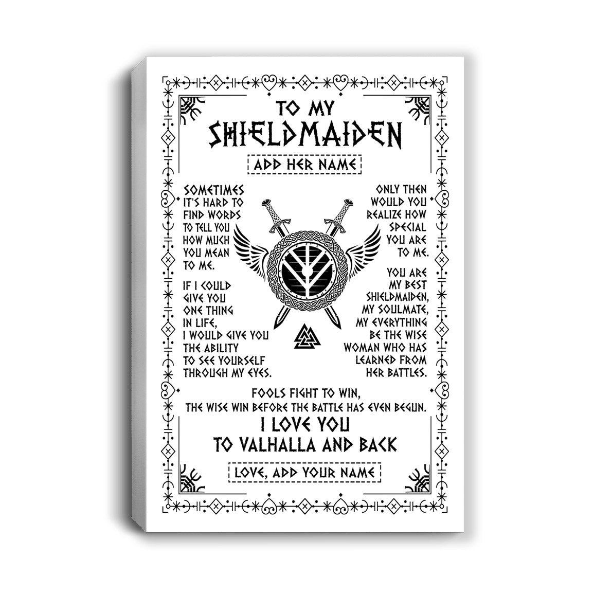 Personalized To My Shieldmaiden Gifts Canvas Viking Valhalla Scandinavian For Wife Girlfriend Anniversary Birthday Gifts Wall Art Custom Framed Canvas | teecentury