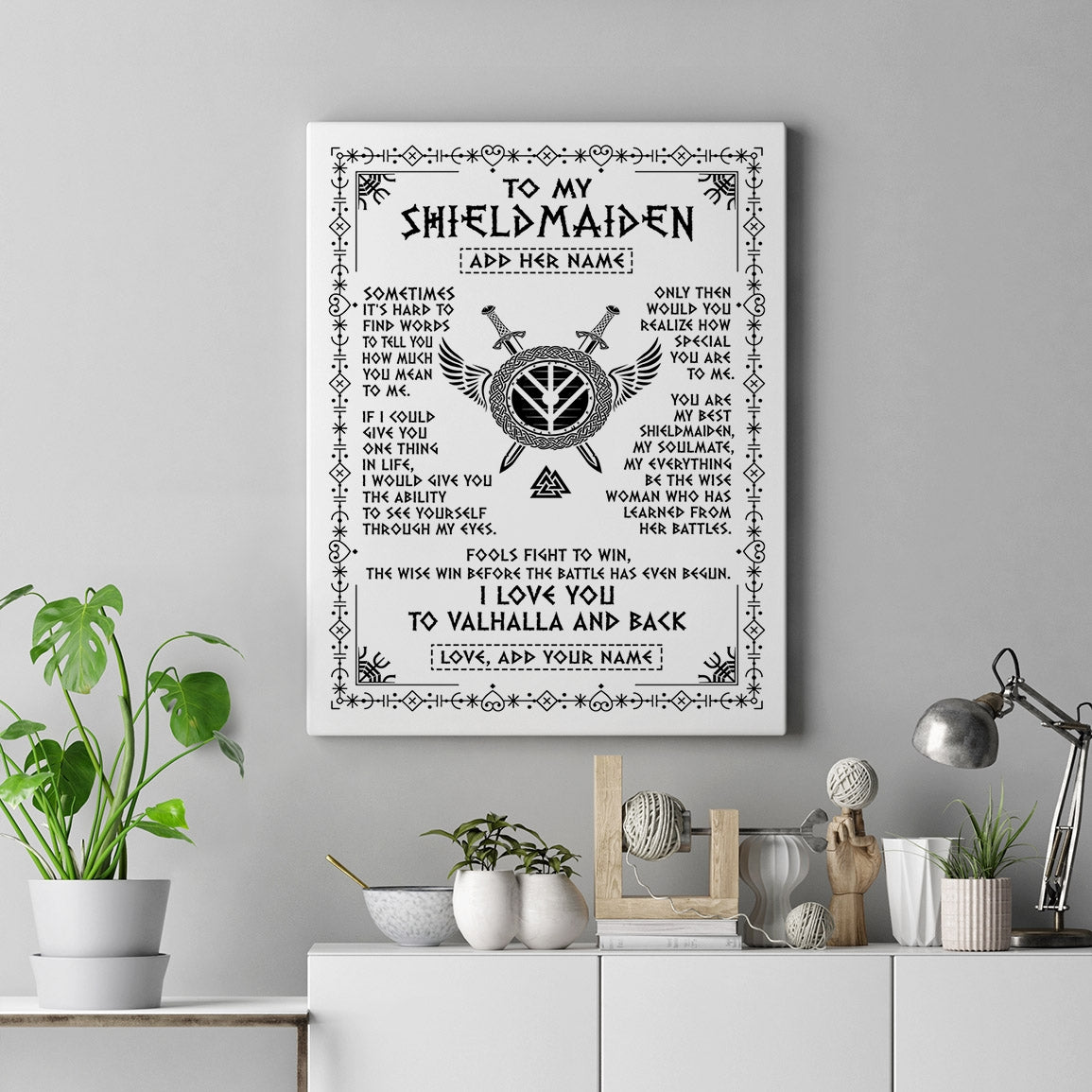 Personalized To My Shieldmaiden Gifts Canvas Viking Valhalla Scandinavian For Wife Girlfriend Anniversary Birthday Gifts Wall Art Custom Framed Canvas | teecentury