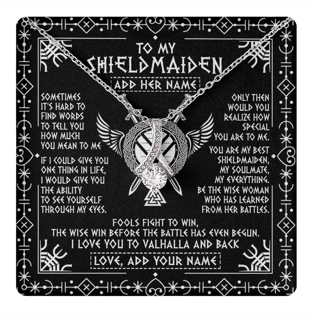 Alluring Beauty Necklace 14K White Gold Finish | 1 | Personalized To My Shieldmaiden Gifts Necklace Viking Valhalla Scandinavian For Girlfriend Wife Custom Birthday Romantic Jewelry Gift Box Message Card | https://teecentury.