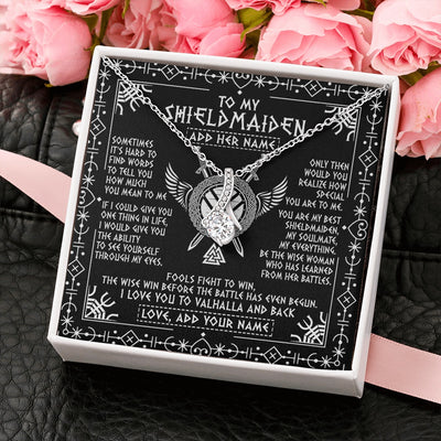 Alluring Beauty Necklace 14K White Gold Finish | 2 | Personalized To My Shieldmaiden Gifts Necklace Viking Valhalla Scandinavian For Girlfriend Wife Custom Birthday Romantic Jewelry Gift Box Message Card | https://teecentury.