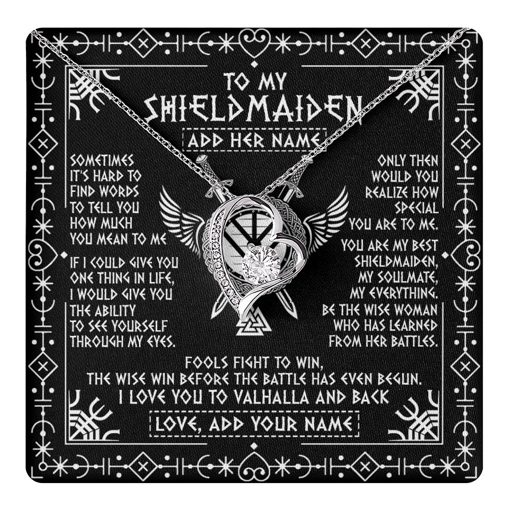 Forever Love Necklace 14K White Gold Finish | 1 | Personalized To My Shieldmaiden Gifts Necklace Viking Valhalla Scandinavian For Girlfriend Wife Custom Birthday Romantic Jewelry Gift Box Message Card | https://teecentury.