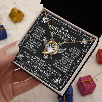 Forever Love Necklace 18K Yellow Gold Finish | 2 | Personalized To My Shieldmaiden Gifts Necklace Viking Valhalla Scandinavian For Girlfriend Wife Custom Birthday Romantic Jewelry Gift Box Message Card | https://teecentury.