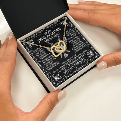 Interlocking Hearts Necklace 18K Yellow Gold Finish | 2 | Personalized To My Shieldmaiden Gifts Necklace Viking Valhalla Scandinavian For Girlfriend Wife Custom Birthday Romantic Jewelry Gift Box Message Card | https://teecentury.