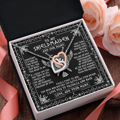 Interlocking Hearts Necklace Stainless Steel & Rose Gold Finish | 2 | Personalized To My Shieldmaiden Gifts Necklace Viking Valhalla Scandinavian For Girlfriend Wife Custom Birthday Romantic Jewelry Gift Box Message Card | https://teecentury.