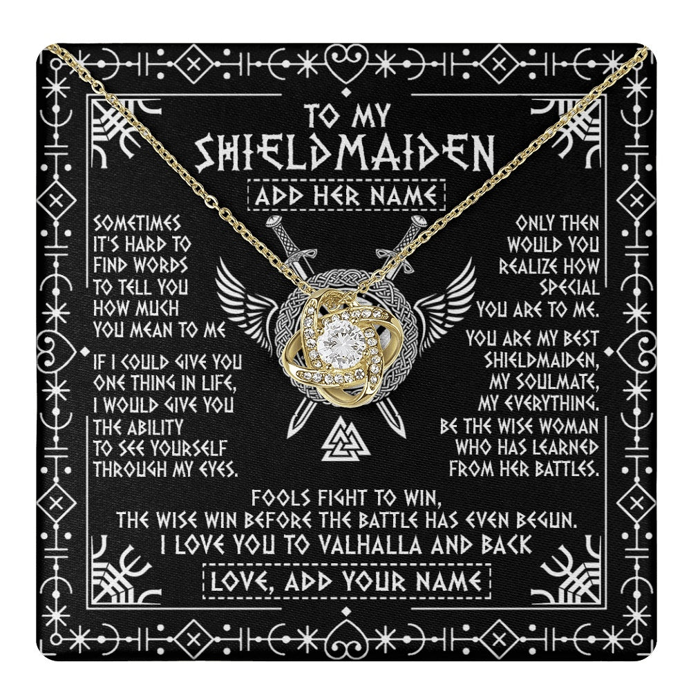 Love Knot Necklace 18K Yellow Gold Finish | 1 | Personalized To My Shieldmaiden Gifts Necklace Viking Valhalla Scandinavian For Girlfriend Wife Custom Birthday Romantic Jewelry Gift Box Message Card | https://teecentury.