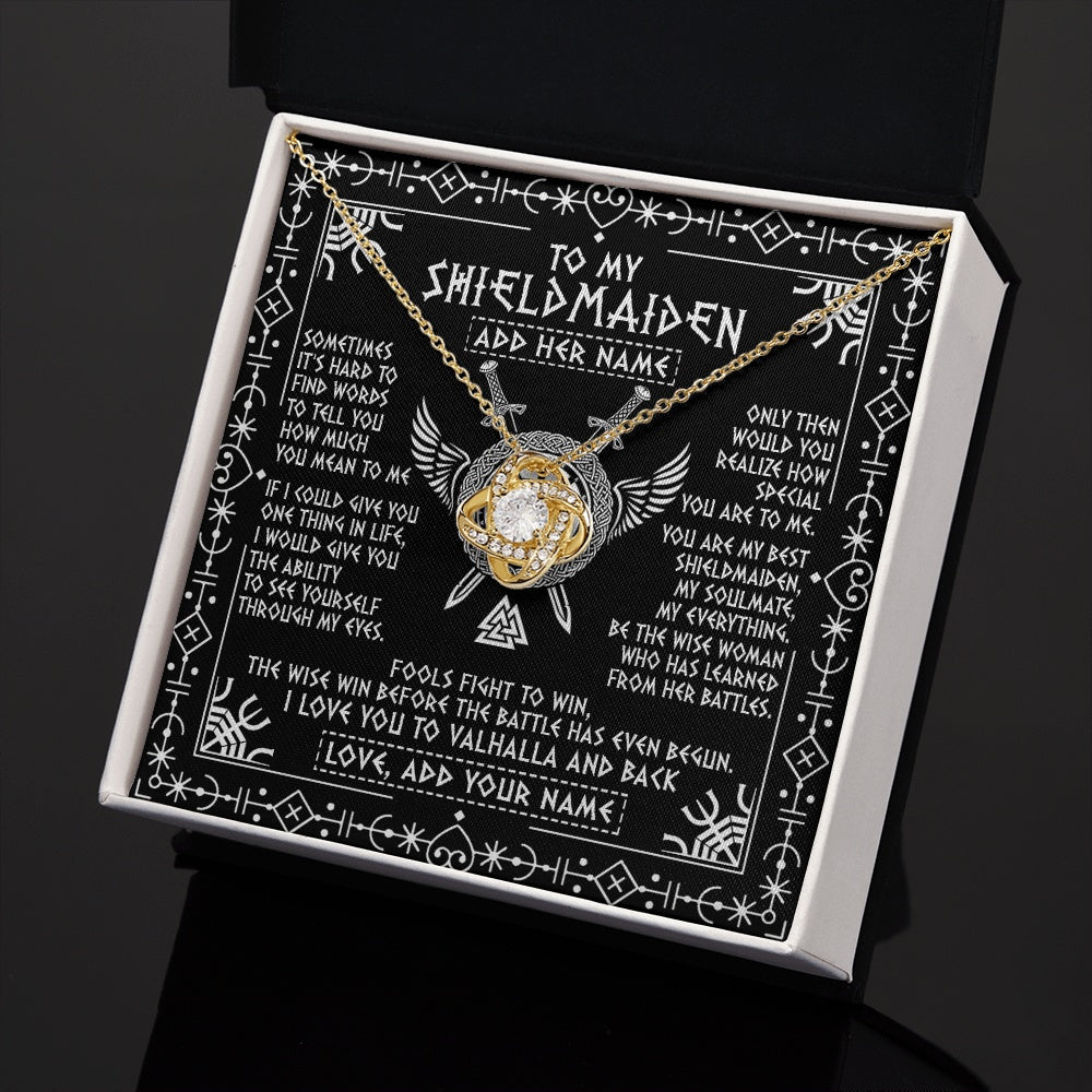 Love Knot Necklace 18K Yellow Gold Finish | 2 | Personalized To My Shieldmaiden Gifts Necklace Viking Valhalla Scandinavian For Girlfriend Wife Custom Birthday Romantic Jewelry Gift Box Message Card | https://teecentury.