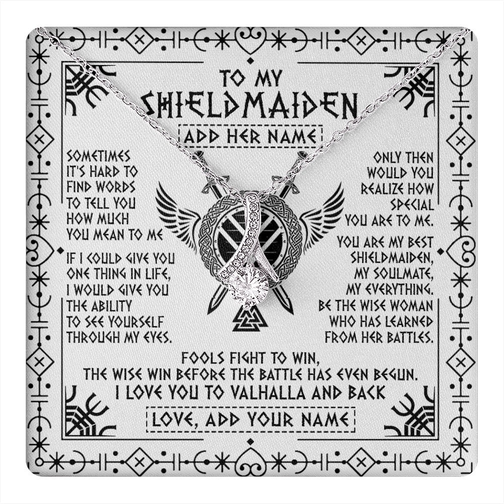 Alluring Beauty Necklace 14K White Gold Finish | 1 | Personalized To My Shieldmaiden Gifts Necklace Viking Valhalla Scandinavian For Wife Girlfriend Custom Anniversary Birthday Jewelry Gift Box Message Card | https://teecentury.