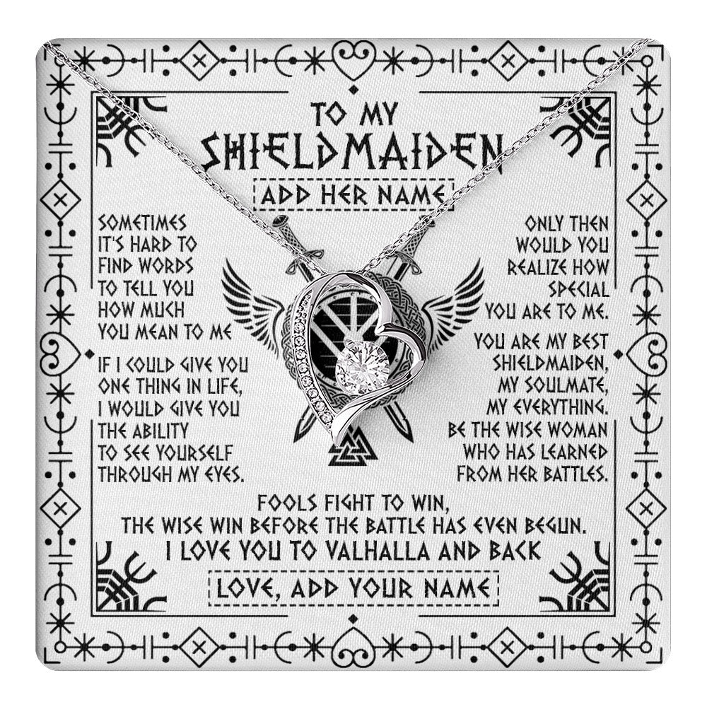 Forever Love Necklace 14K White Gold Finish | 1 | Personalized To My Shieldmaiden Gifts Necklace Viking Valhalla Scandinavian For Wife Girlfriend Custom Anniversary Birthday Jewelry Gift Box Message Card | https://teecentury.