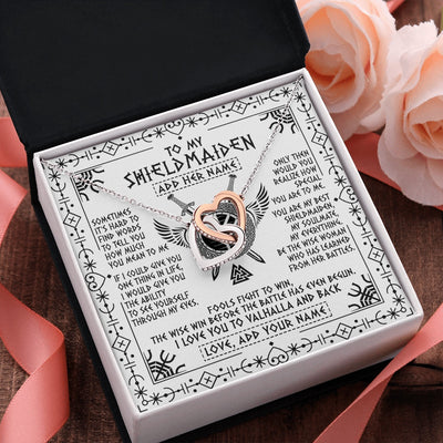 Interlocking Hearts Necklace Stainless Steel & Rose Gold Finish | 2 | Personalized To My Shieldmaiden Gifts Necklace Viking Valhalla Scandinavian For Wife Girlfriend Custom Anniversary Birthday Jewelry Gift Box Message Card | https://teecentury.