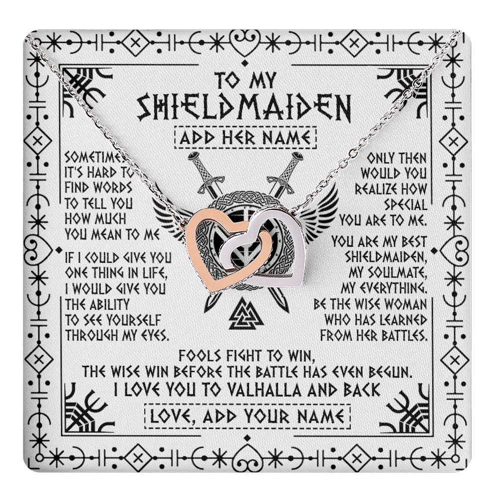 Interlocking Hearts Necklace Stainless Steel & Rose Gold Finish | 1 | Personalized To My Shieldmaiden Gifts Necklace Viking Valhalla Scandinavian For Wife Girlfriend Custom Anniversary Birthday Jewelry Gift Box Message Card | https://teecentury.