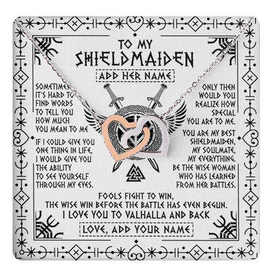 Interlocking Hearts Necklace Stainless Steel & Rose Gold Finish | 1 | Personalized To My Shieldmaiden Gifts Necklace Viking Valhalla Scandinavian For Wife Girlfriend Custom Anniversary Birthday Jewelry Gift Box Message Card | https://teecentury.
