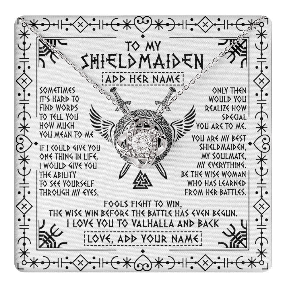 Love Knot Necklace 14K White Gold Finish | 1 | Personalized To My Shieldmaiden Gifts Necklace Viking Valhalla Scandinavian For Wife Girlfriend Custom Anniversary Birthday Jewelry Gift Box Message Card | https://teecentury.