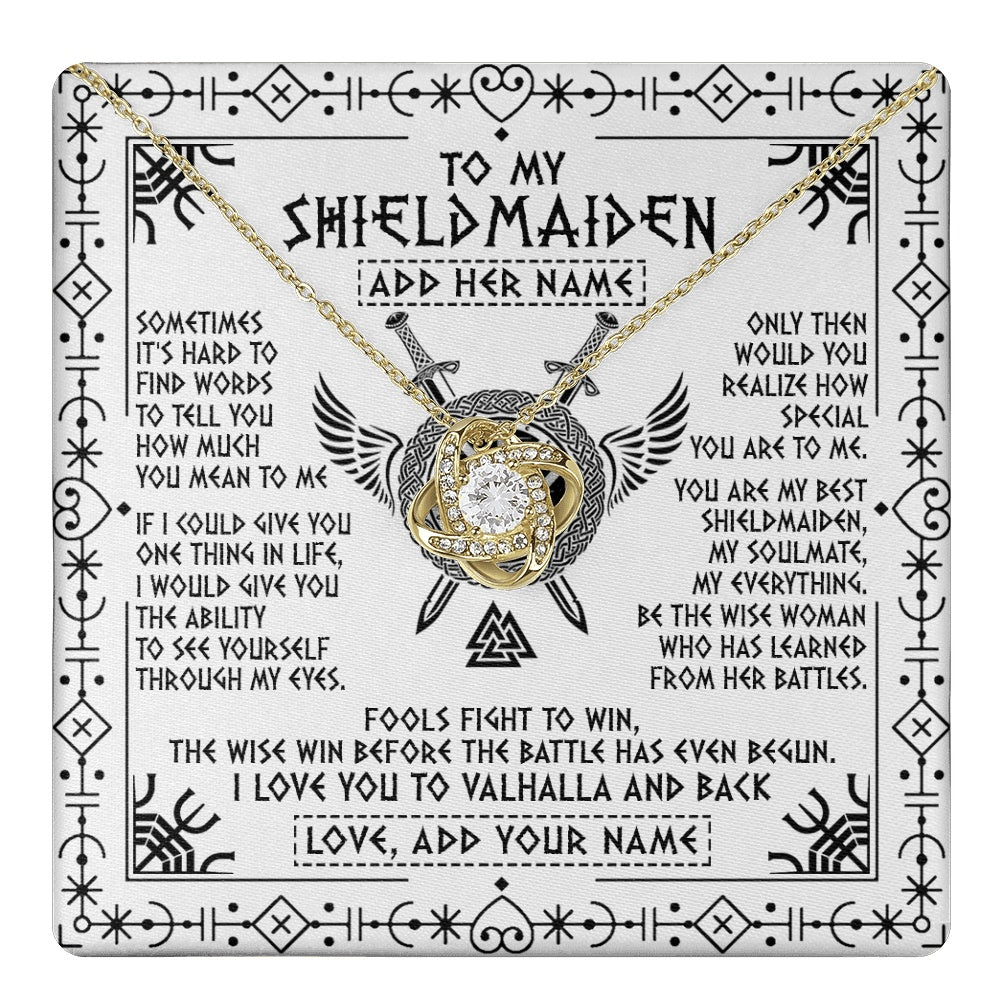 Love Knot Necklace 18K Yellow Gold Finish | 1 | Personalized To My Shieldmaiden Gifts Necklace Viking Valhalla Scandinavian For Wife Girlfriend Custom Anniversary Birthday Jewelry Gift Box Message Card | https://teecentury.