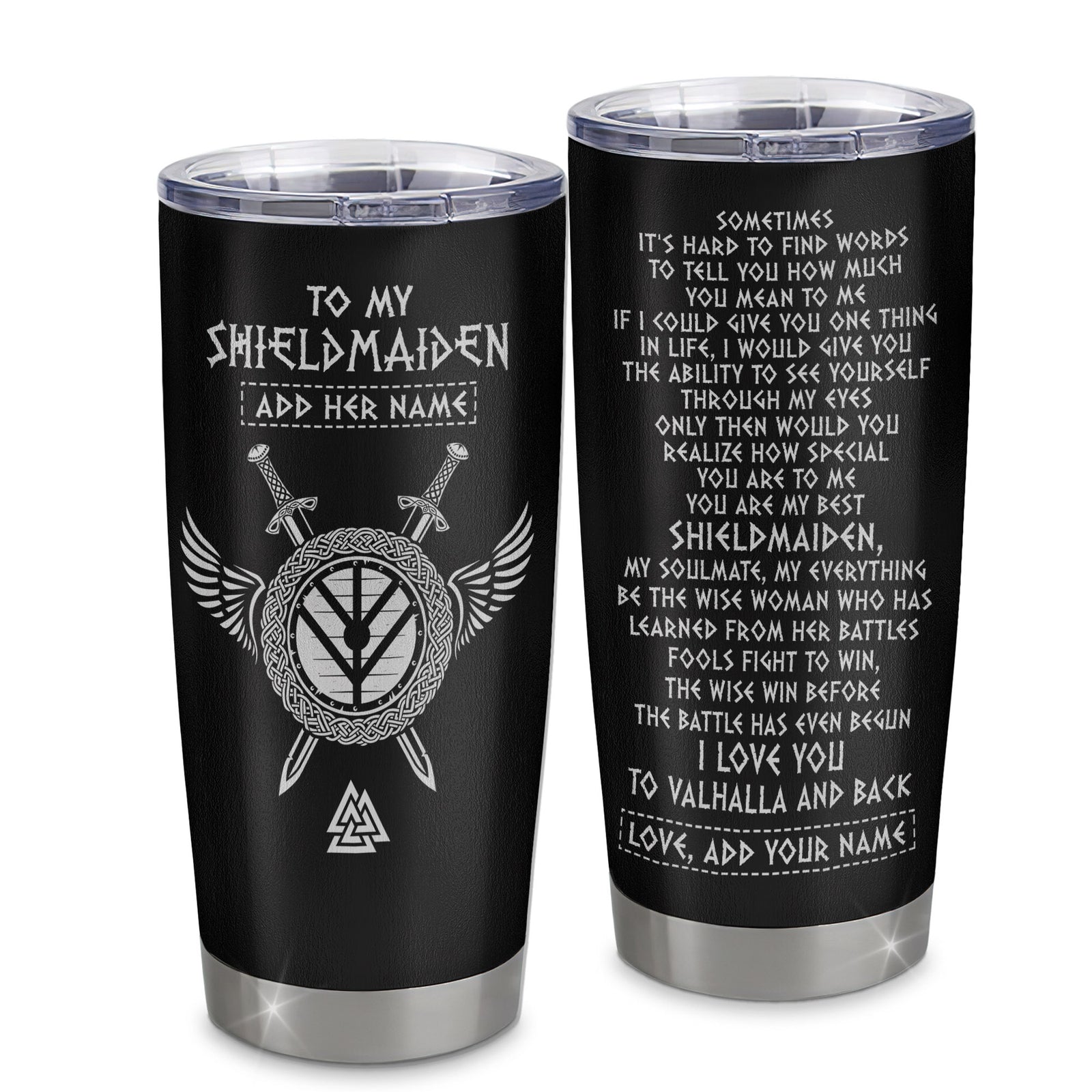 Personalized To My Shieldmaiden Gifts Tumbler Viking Valhalla Scandinavian For Girlfriend Wife Birthday Gifts Christmas Unique Travel Custom Stainless Steel Mug | teecentury