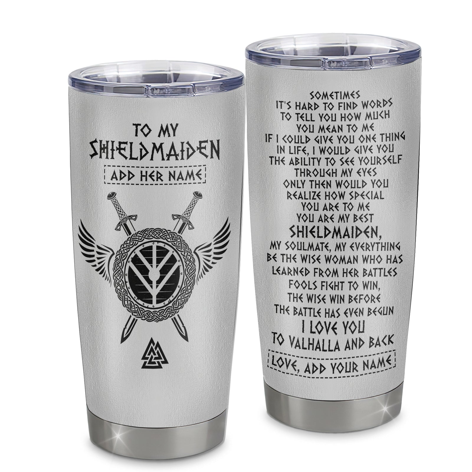 Personalized To My Shieldmaiden Gifts Tumbler Viking Valhalla Scandinavian For Wife Girlfriend Christmas Birthday Gifts Anniversary Custom Stainless Steel Mug | teecentury