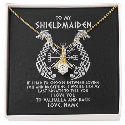 Alluring Beauty Necklace 18K Yellow Gold Finish | Personalized To My Shieldmaiden Necklace From Viking I Love You For Wife From Husband Girlfriend From Boyfriend Birthday Valentines Day Customized Message Card | teecentury