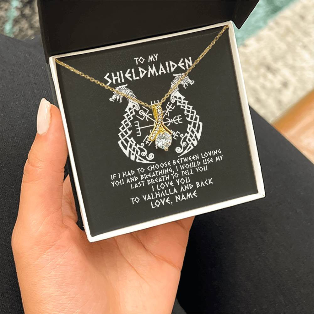 Alluring Beauty Necklace 18K Yellow Gold Finish | Personalized To My Shieldmaiden Necklace From Viking I Love You For Wife From Husband Girlfriend From Boyfriend Birthday Valentines Day Customized Message Card | teecentury