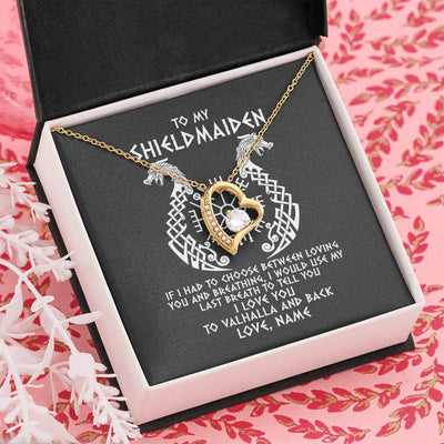 Forever Love Necklace 18K Yellow Gold Finish | Personalized To My Shieldmaiden Necklace From Viking I Love You For Wife From Husband Girlfriend From Boyfriend Birthday Valentines Day Customized Message Card | teecentury