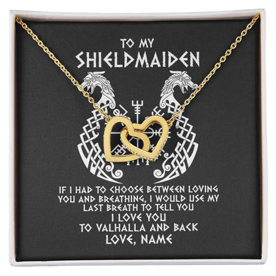 Interlocking Hearts Necklace 18K Yellow Gold Finish | Personalized To My Shieldmaiden Necklace From Viking I Love You For Wife From Husband Girlfriend From Boyfriend Birthday Valentines Day Customized Message Card | teecentury
