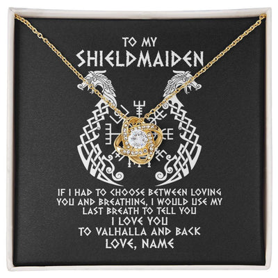 Love Knot Necklace 18K Yellow Gold Finish | Personalized To My Shieldmaiden Necklace From Viking I Love You For Wife From Husband Girlfriend From Boyfriend Birthday Valentines Day Customized Message Card | teecentury