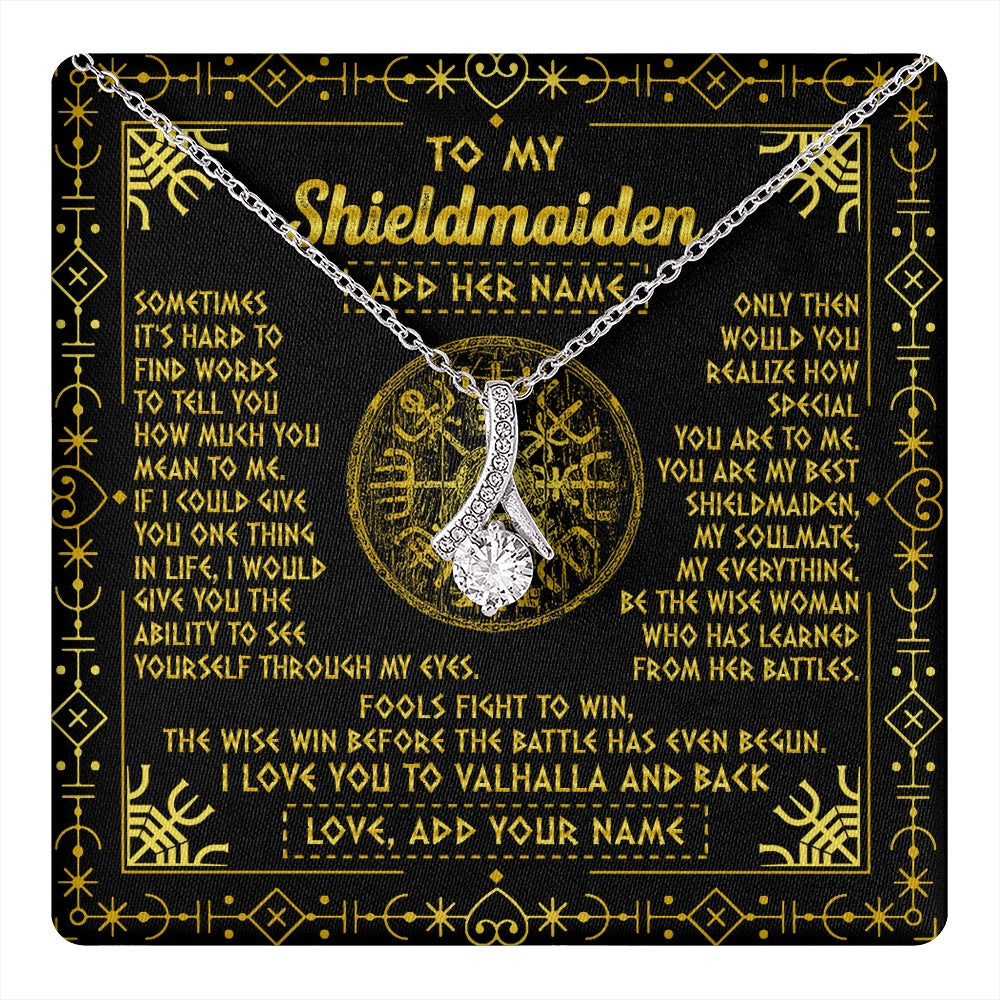 Alluring Beauty Necklace 14K White Gold Finish | 1 | Personalized To My Shieldmaiden Necklace I Love You To Valhalla And Back Viking Jewelry Women Birthday Wife Daughter Anniversary Custom Gift Box Message Card | https://teecentury.