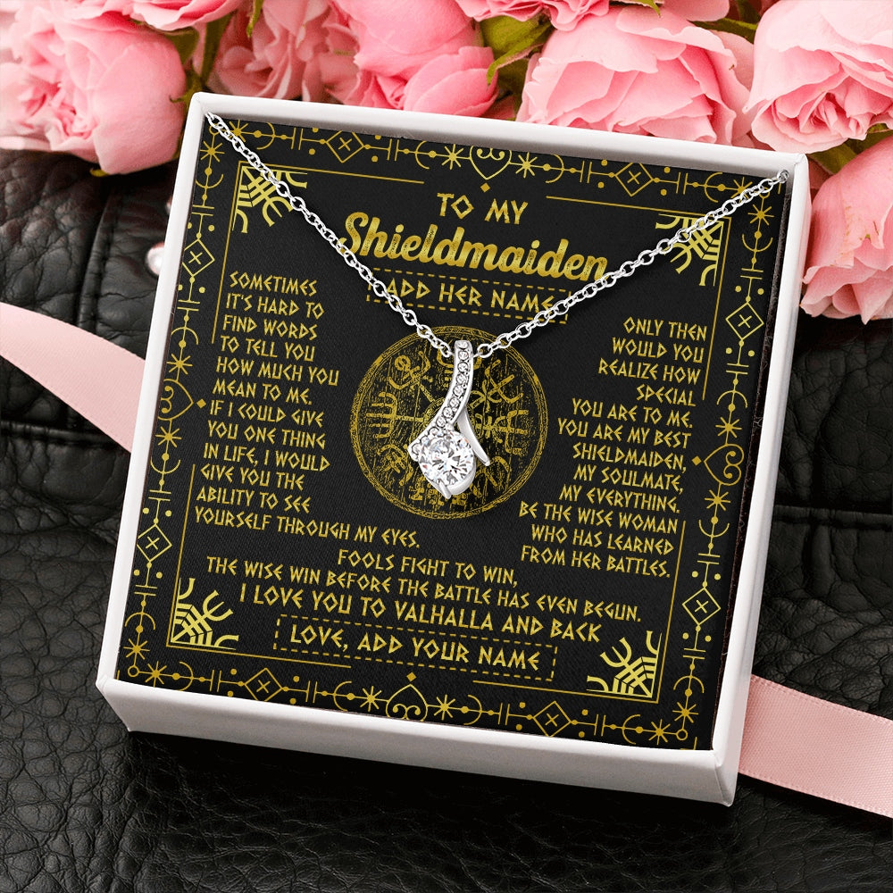 Alluring Beauty Necklace 14K White Gold Finish | 2 | Personalized To My Shieldmaiden Necklace I Love You To Valhalla And Back Viking Jewelry Women Birthday Wife Daughter Anniversary Custom Gift Box Message Card | https://teecentury.